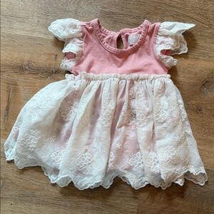 Bebe Pink and White Lace Baby Dress